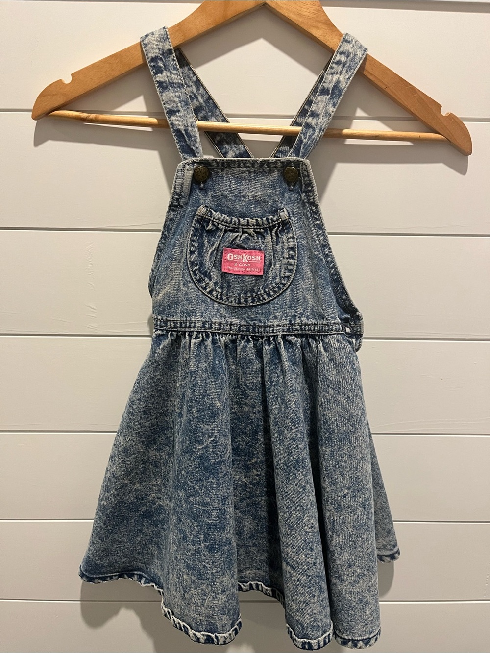90’s Vintage OshKosh B'gosh Girls' Blue Acid-Wash Denim Pinafore Skirt
